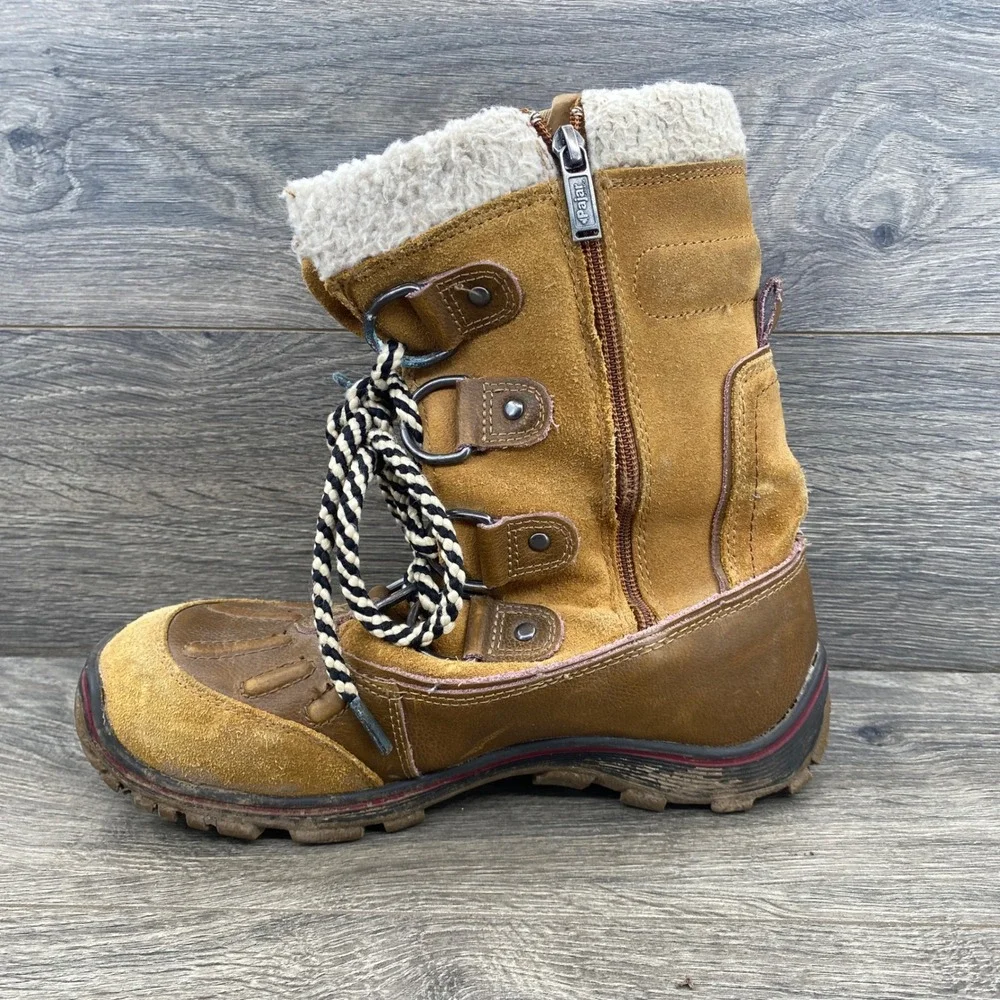 Pajar Canada Winter Boots Womens 8-8.5 Brown Leather Suede Shearling Lined Zip